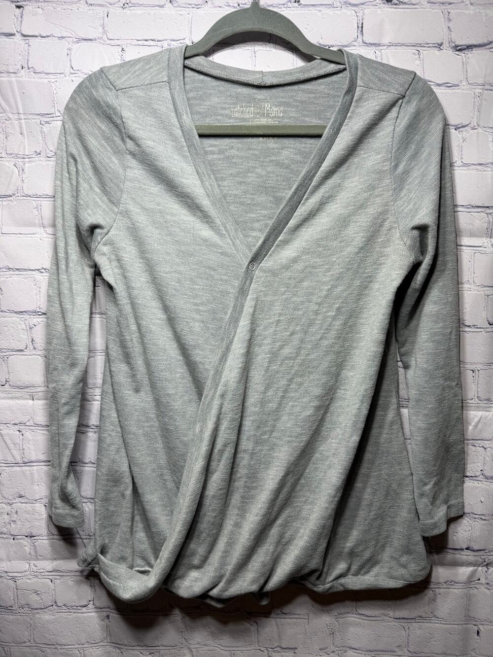 Latched Mama Long Sleeve V-Neck Crossover Front Top Gray Sz S Nursing Friendly